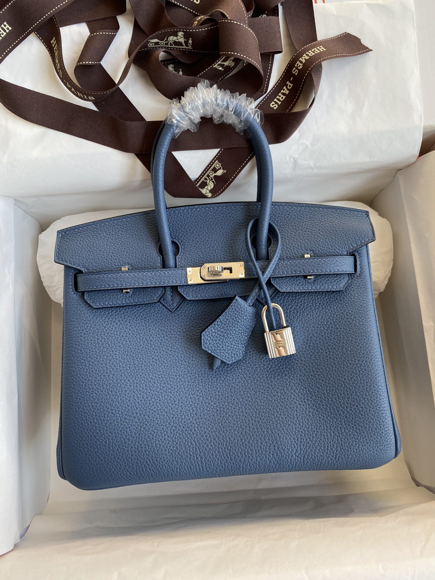 NO:699063,Half-hand birkin 25cm platinum, all steel hardware, grade A Togo leather, agate blue, silver buckle wax thread, Hermes, hermes, Hermes,19860909半手birkin 25cm 铂金 全钢五金 A级Togo皮 玛瑙蓝 银扣蜡线,爱马仕,hermes,Hermes,,Bag