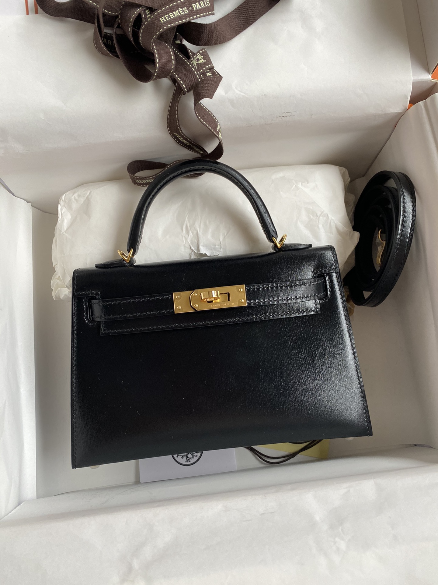 Hermes Kelly Borsette Borse Crossbody & Borse a Tracolla Nero Hardware oro Mini