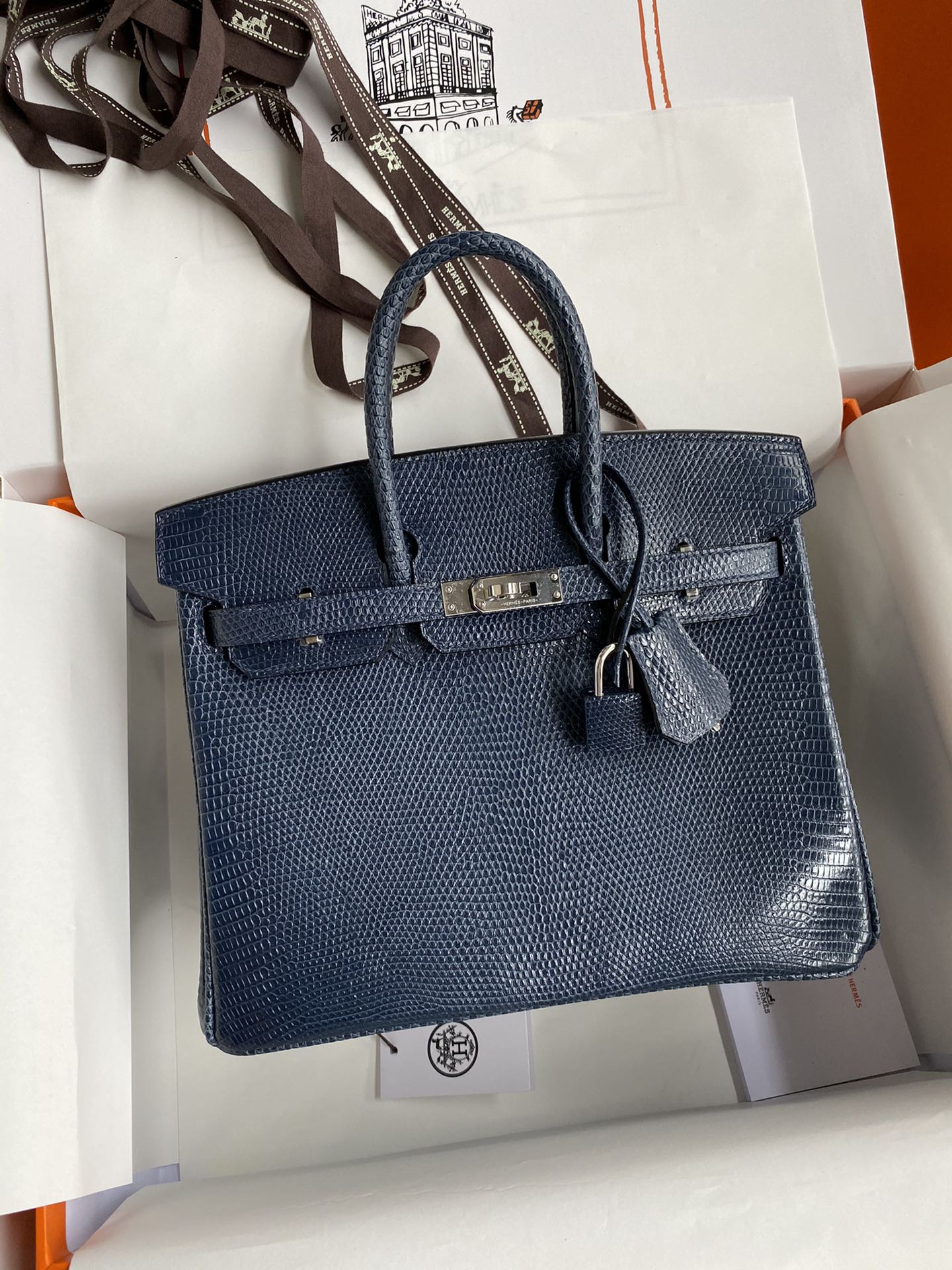 Hermes Birkin Sacos Bolsas Azul Escuro Hardware Prata