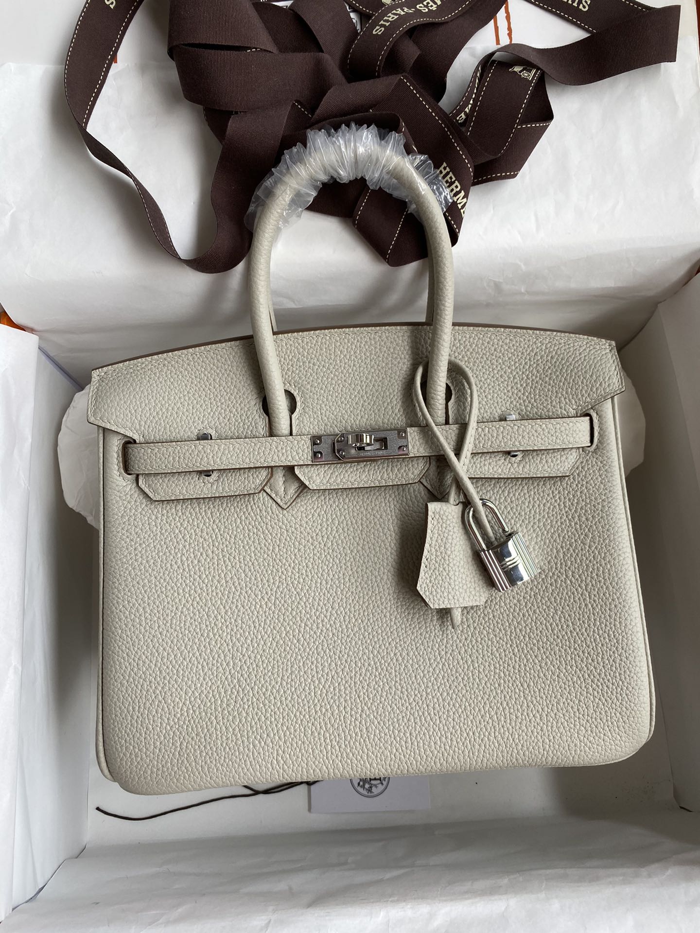 NO:699068,Half-hand birkin 25cm platinum, all steel hardware, grade A Togo leather, pearl gray, silver buckle wax thread, Hermes, hermes, Hermes,19860909半手birkin 25cm 铂金 全钢五金 A级Togo皮 珍珠灰 银扣蜡线,爱马仕,hermes,Hermes,,Bag