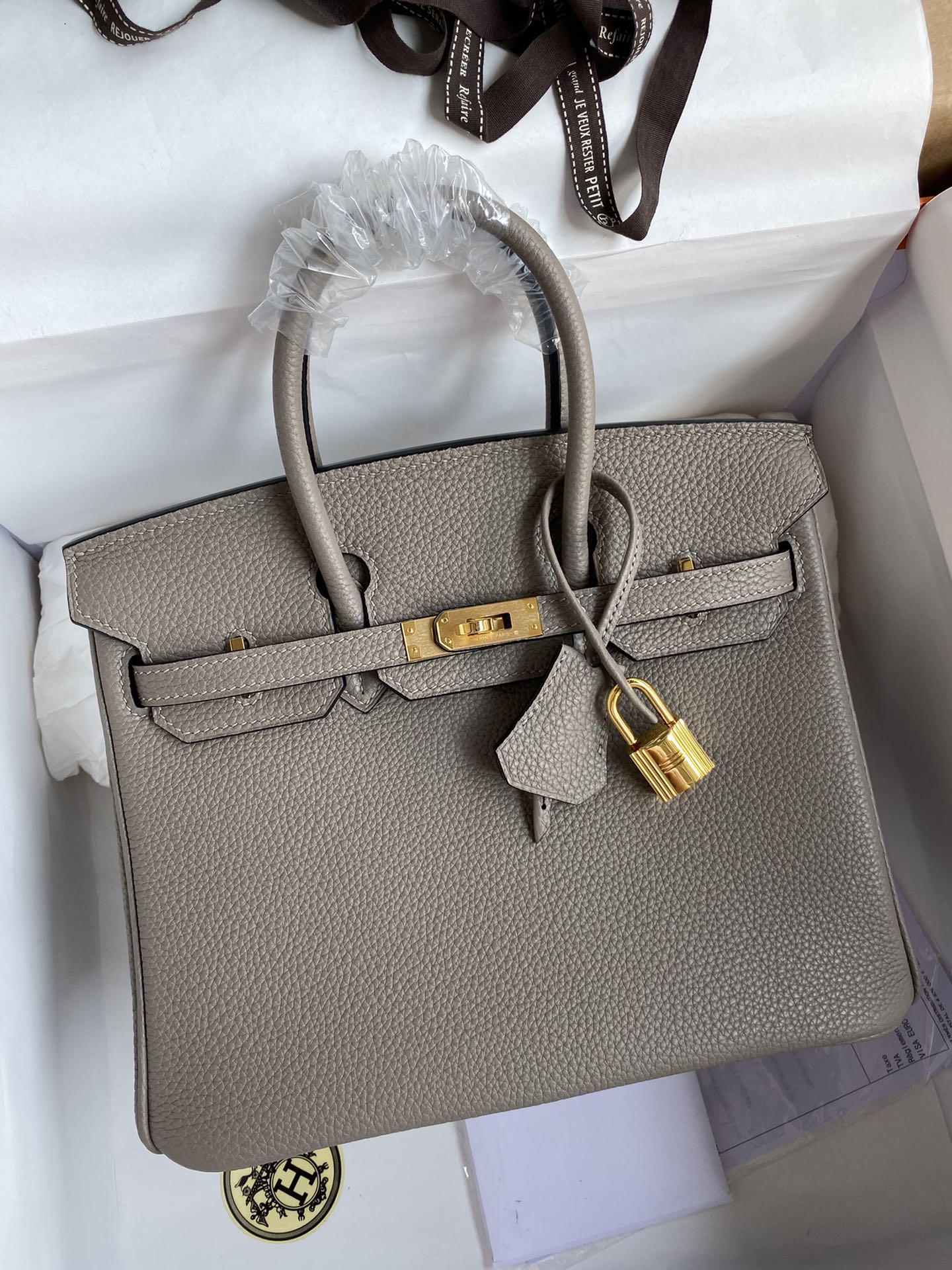 NO:699077,Half-hand birkin 25cm platinum, all steel hardware, grade A Togo leather, asphalt gray, gold buckle wax thread, Hermes, hermes, Hermes,19860909半手birkin 25cm 铂金 全钢五金 A级Togo皮 沥青灰 金扣蜡线,爱马仕,hermes,Hermes,,Bag