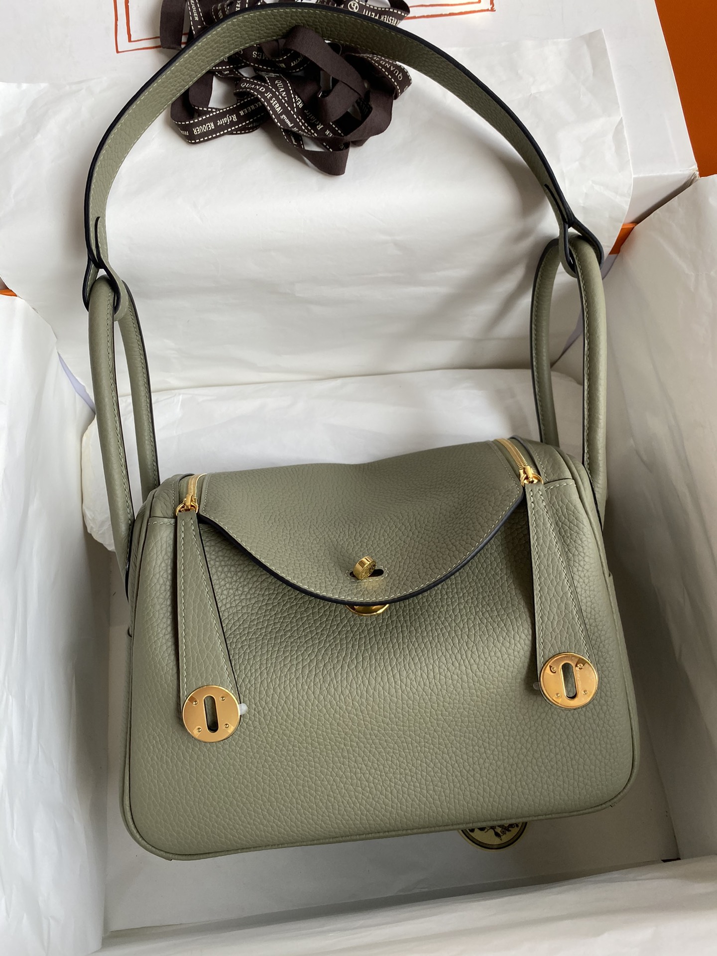 Hermes Lindy Torby typu crossbody i na ramię Zielony Szycie Mężczyźni Złoty sprzęt Taurillon