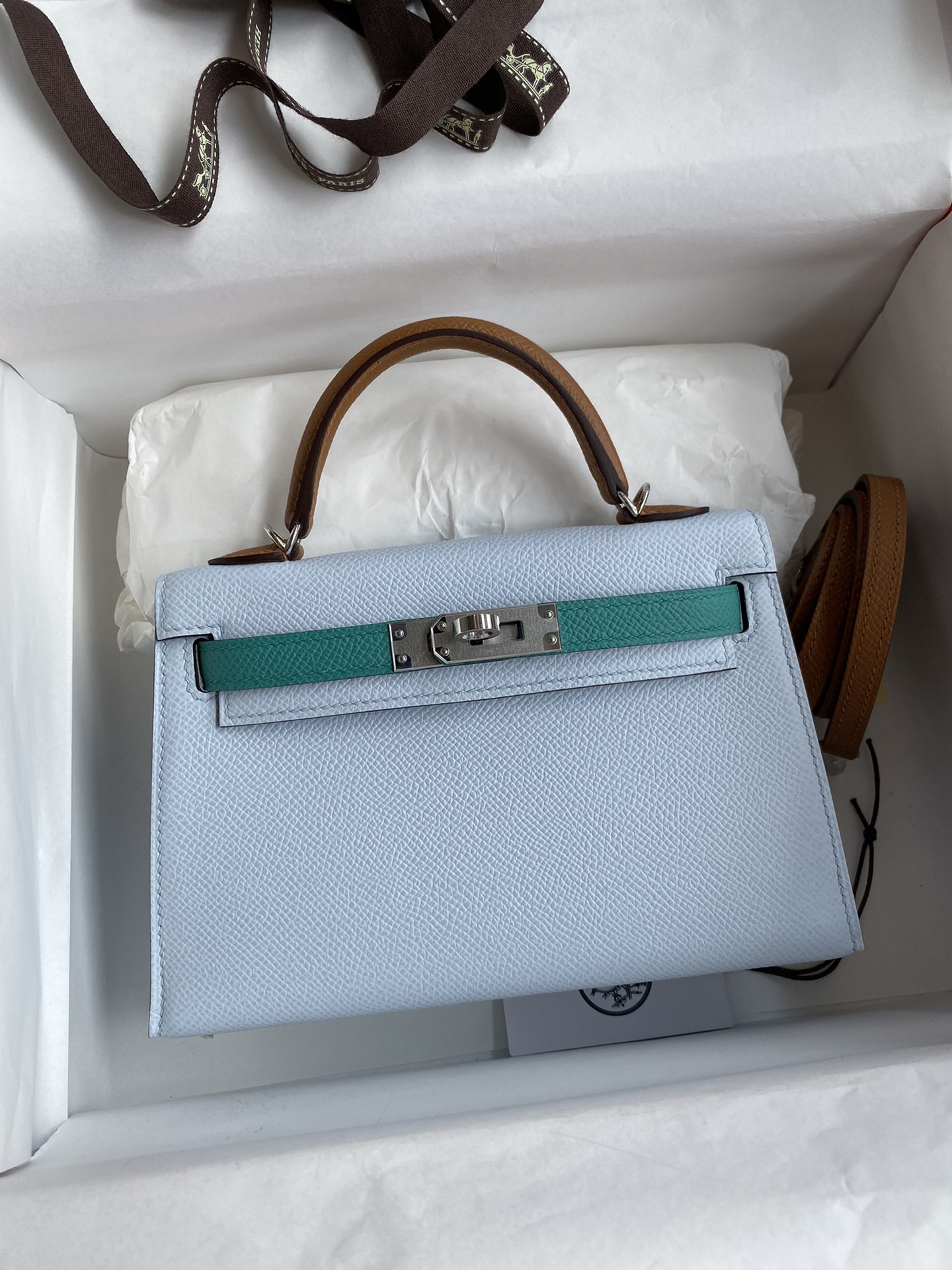 Réplica 1: 1
 Hermes Kelly Bolsas Sacos de corpo cruzado & Ombro Azul Verde Hardware Prata Epsom Mini