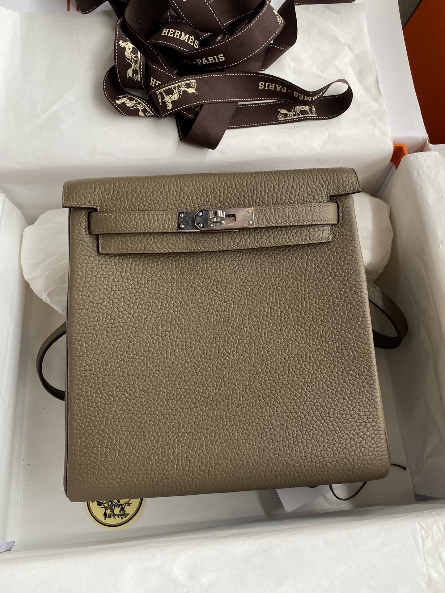 Hermes Kelly Réplica de estilista 7 estrelas
 Elephant Grey Cinzento Homens Hardware Prata Taurillon