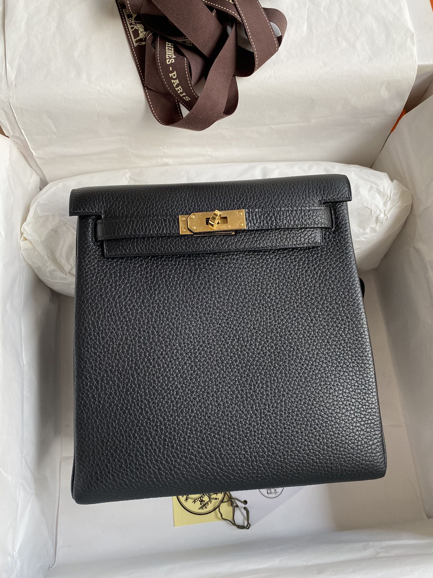 Hermes Kelly Preto Homens Hardware Dourado Taurillon