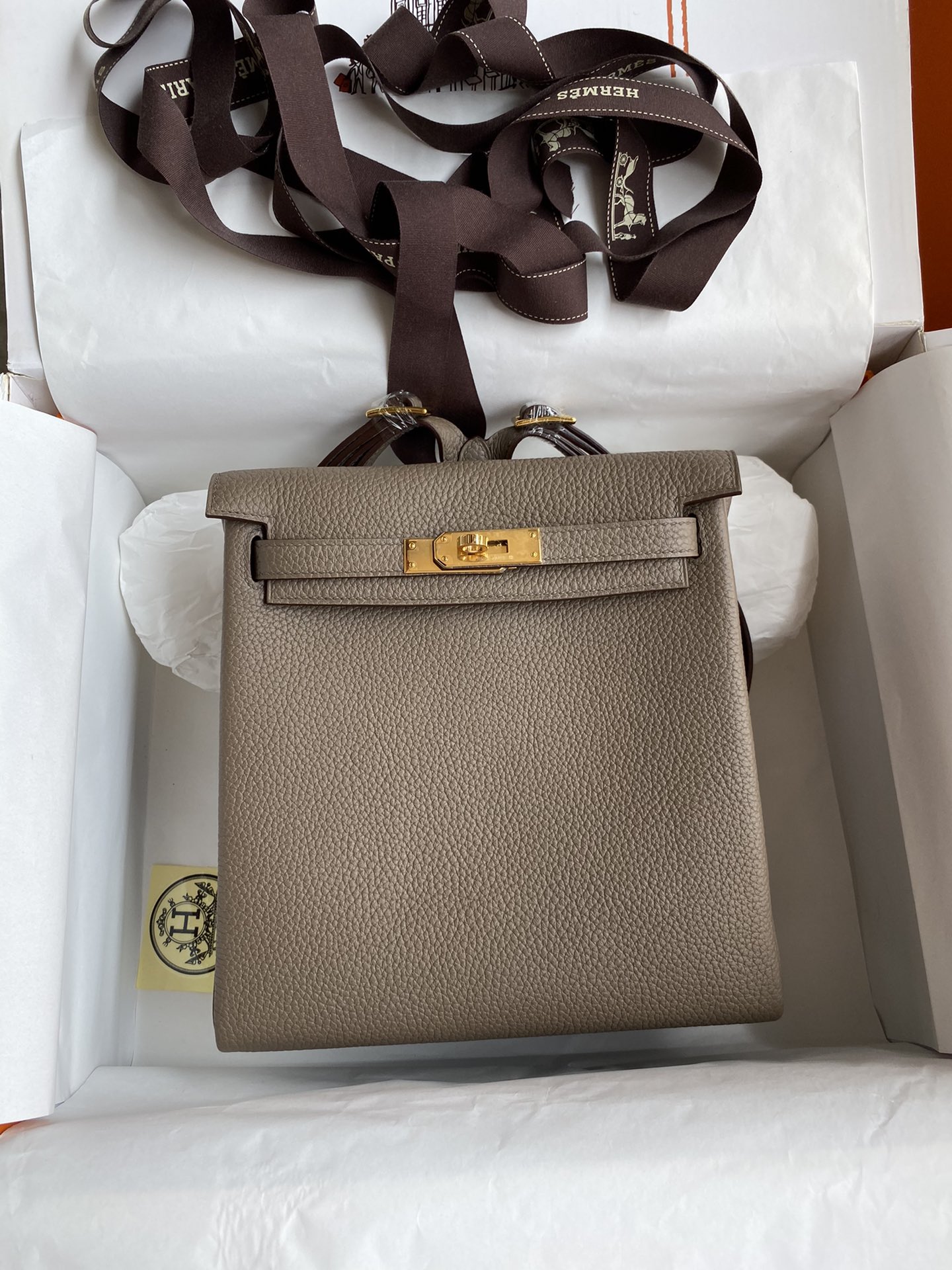 Hermes Kelly Nova réplica de designer
 Elephant Grey Cinzento Homens Hardware Dourado Taurillon