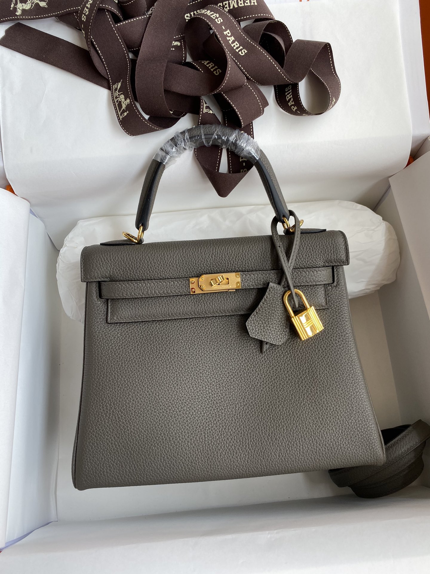 Hermes Kelly Bolsas Sacos de corpo cruzado & Ombro Cinzento Estanho Hardware Prata