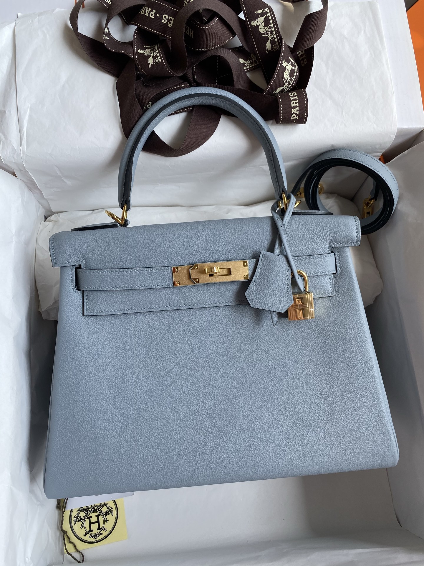 NO:698386,Hand-stitched Kelly 28cm inseam, imported Evercolor leather, linen blue, gold buckle, Hermes, hermes, Hermes,19860909手缝Kelly 28cm 内缝 进口Evercolor皮 亚麻蓝 金扣,爱马仕,hermes,Hermes,,Bag