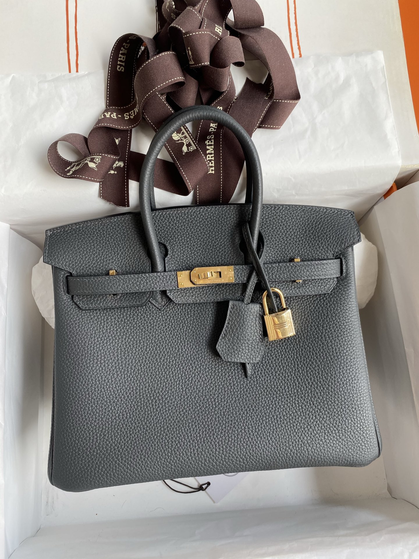 Cosido a mano👉Birkin 25cm piel Togo importada gris hierro herrajes dorados