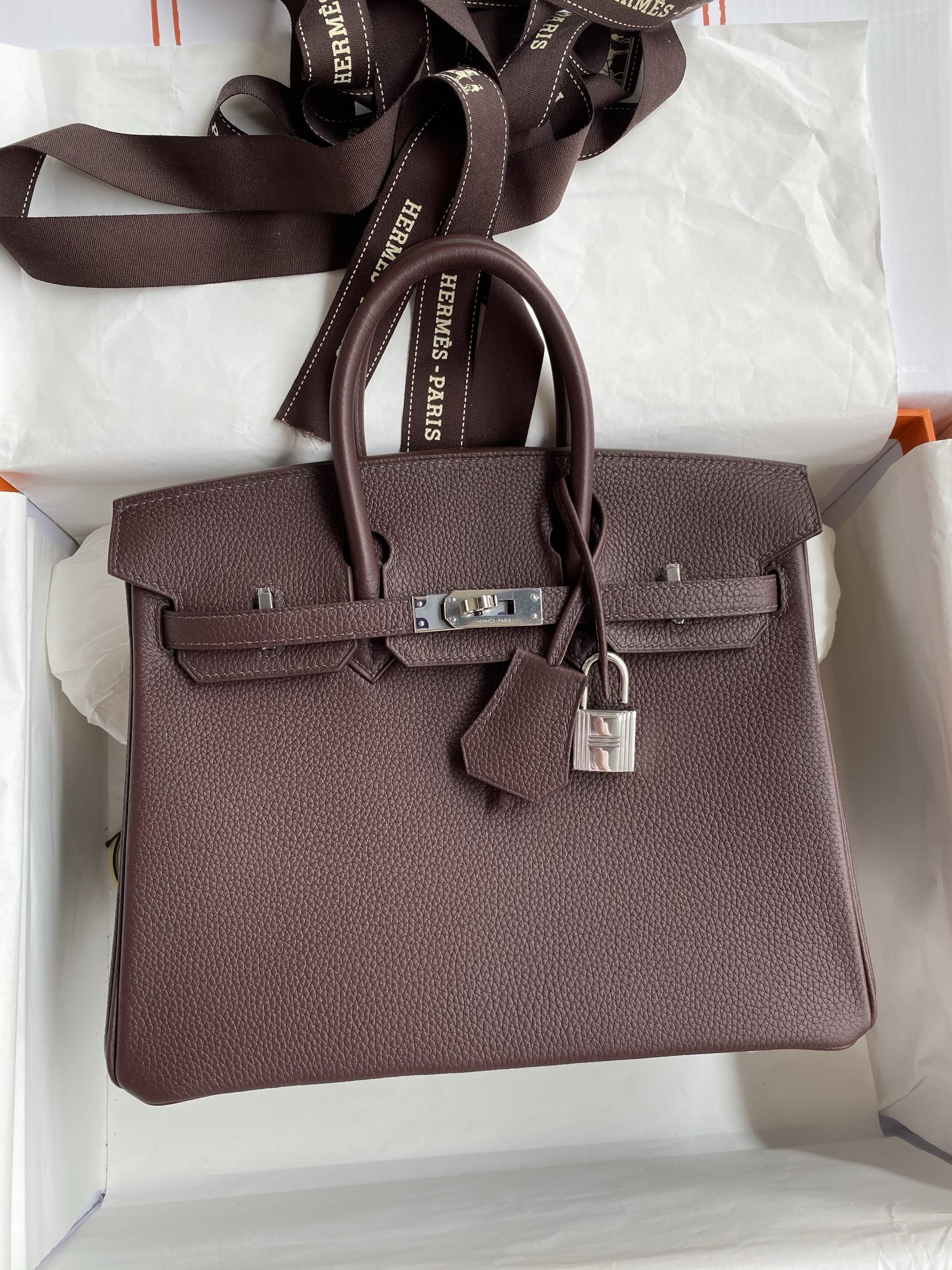 Cosido a mano👉Birkin 25cm piel Togo importada rojo silla de montar herrajes plateados