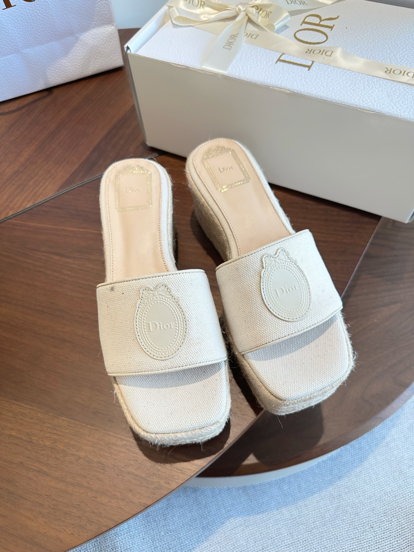 Dior White Terry Platform Slide Sandals
