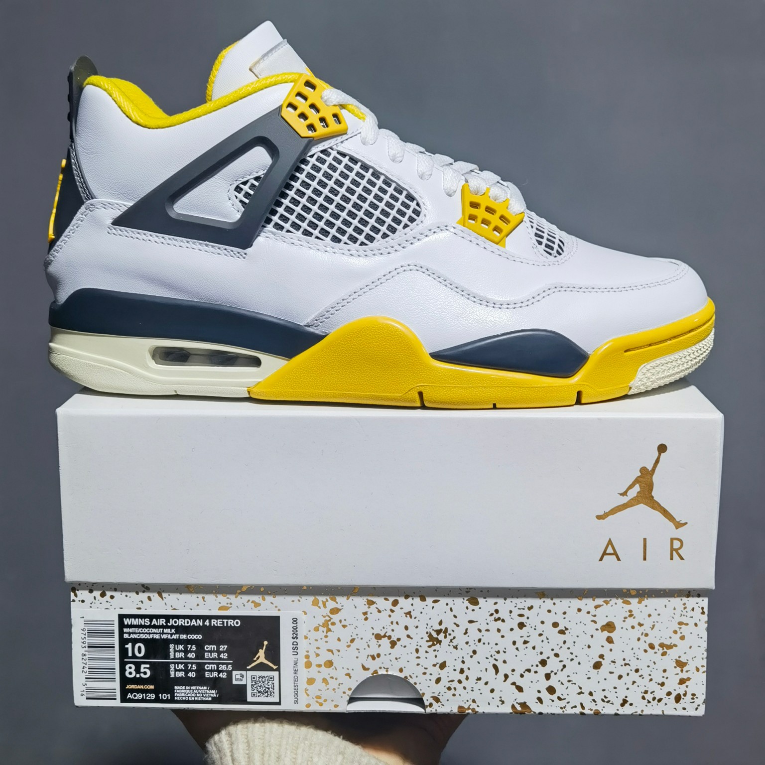 外贸版AirJordanAJ4Retro白黄雷公AQ9129-101全新升级改良原鞋原楦原纸板同源开发完