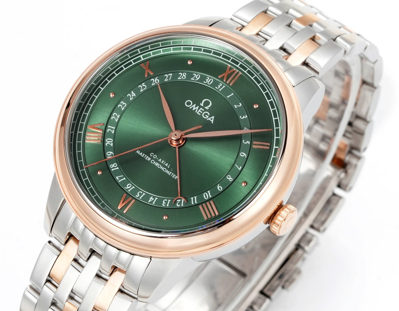 Omega De Ville Prestige 434.20.41.22.10.001 cassa e bracciale in acciaio inossidabile e oro rosa, quadrante verde 41 mm Automatico da uomo