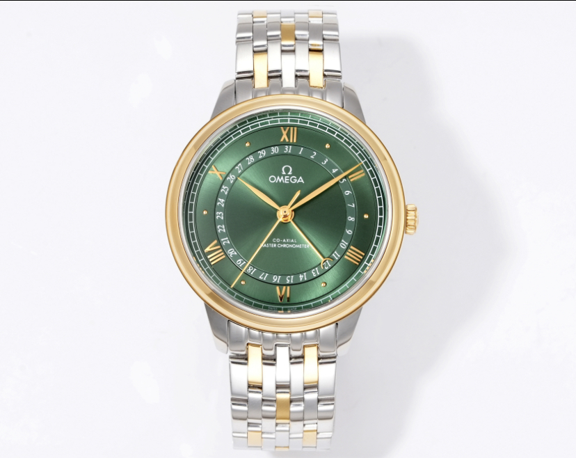 Omega De Ville Prestige 434.20.41.22.10.001 cassa e bracciale in acciaio inossidabile e oro rosa, quadrante verde 41 mm Automatico da uomo