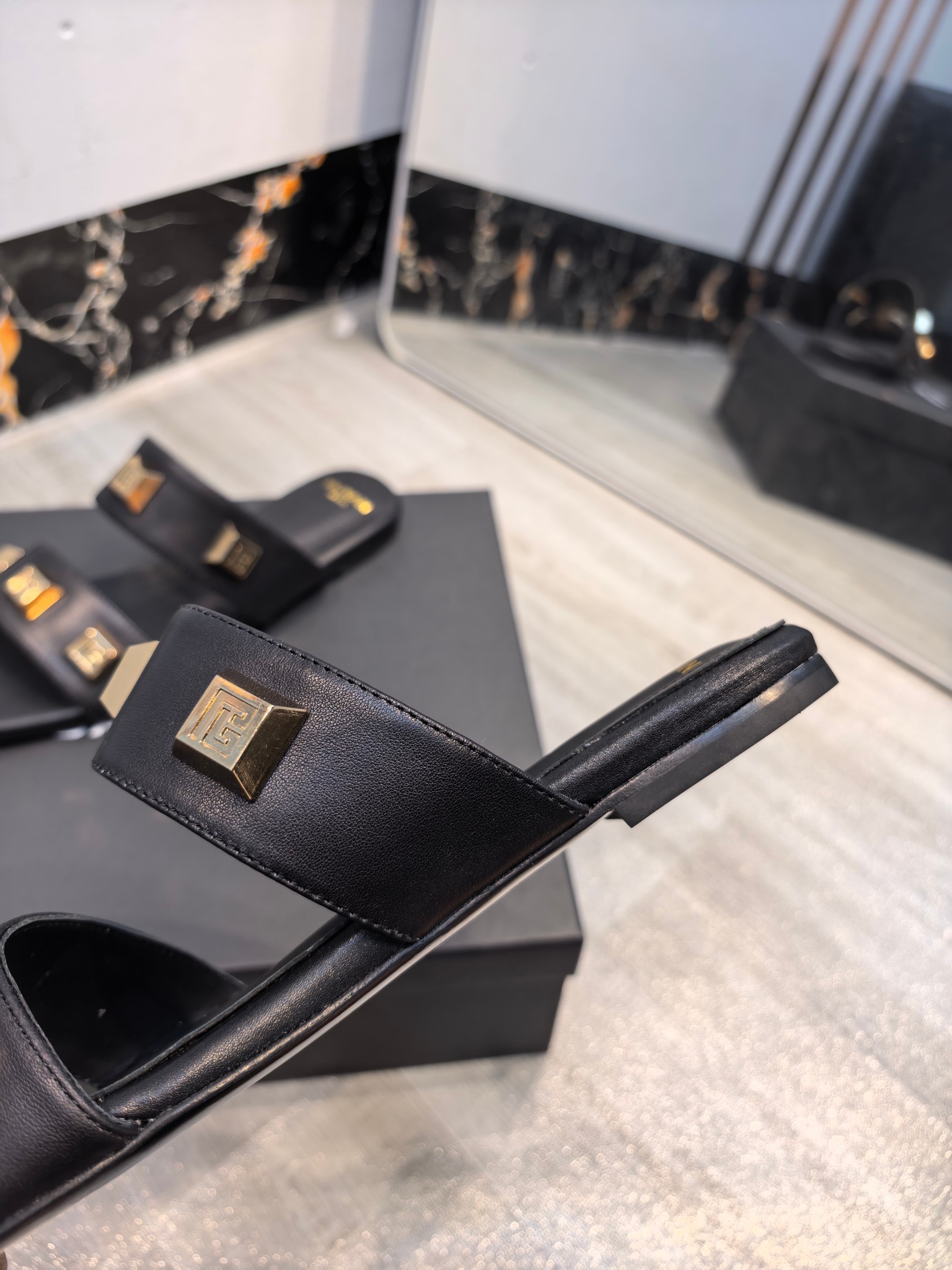 Balmain Double Strap B Studs Slides
