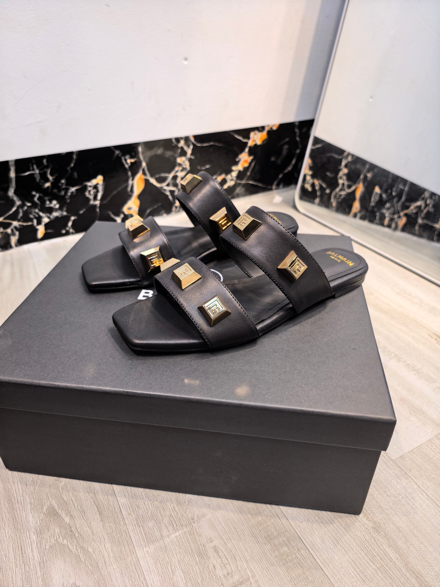 Balmain Double Strap B Studs Slides