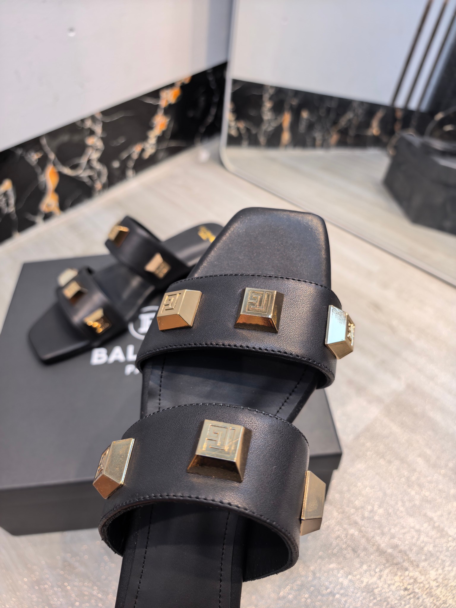 Balmain Double Strap B Studs Slides
