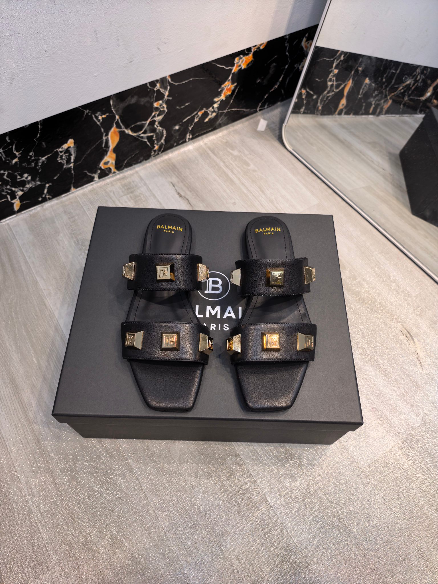 Balmain Double Strap B Studs Slides