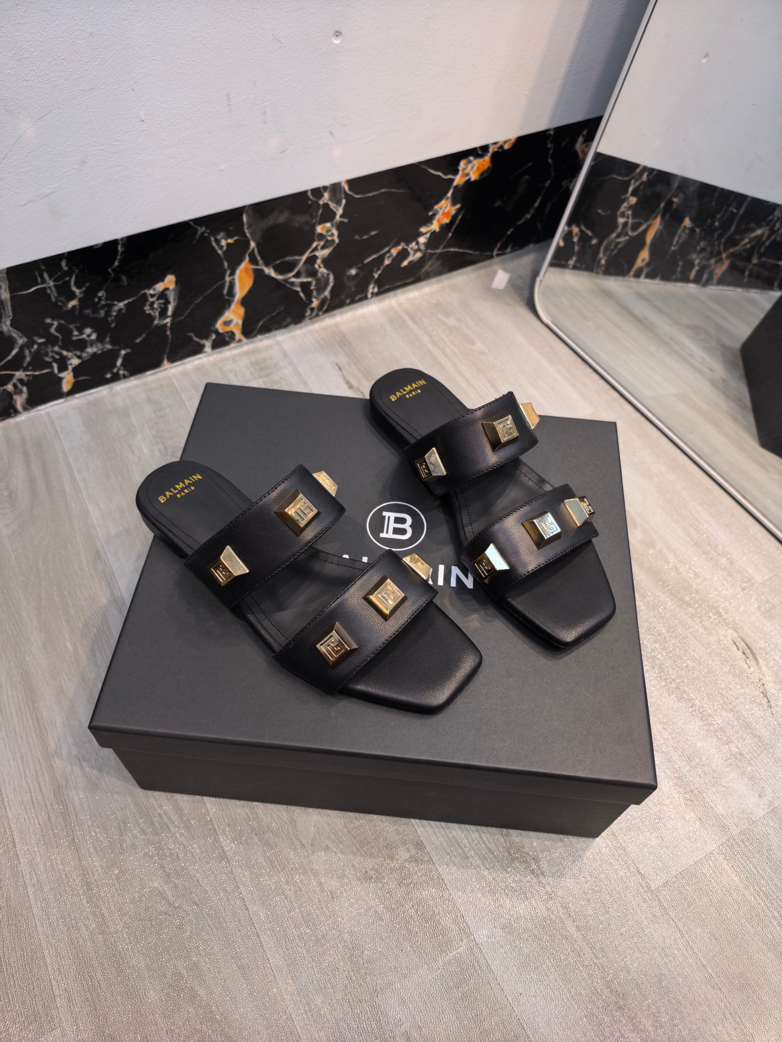 Balmain Double Strap B Studs Slides