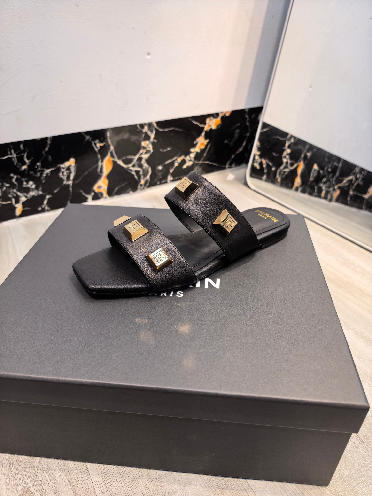 Balmain Double Strap B Studs Slides