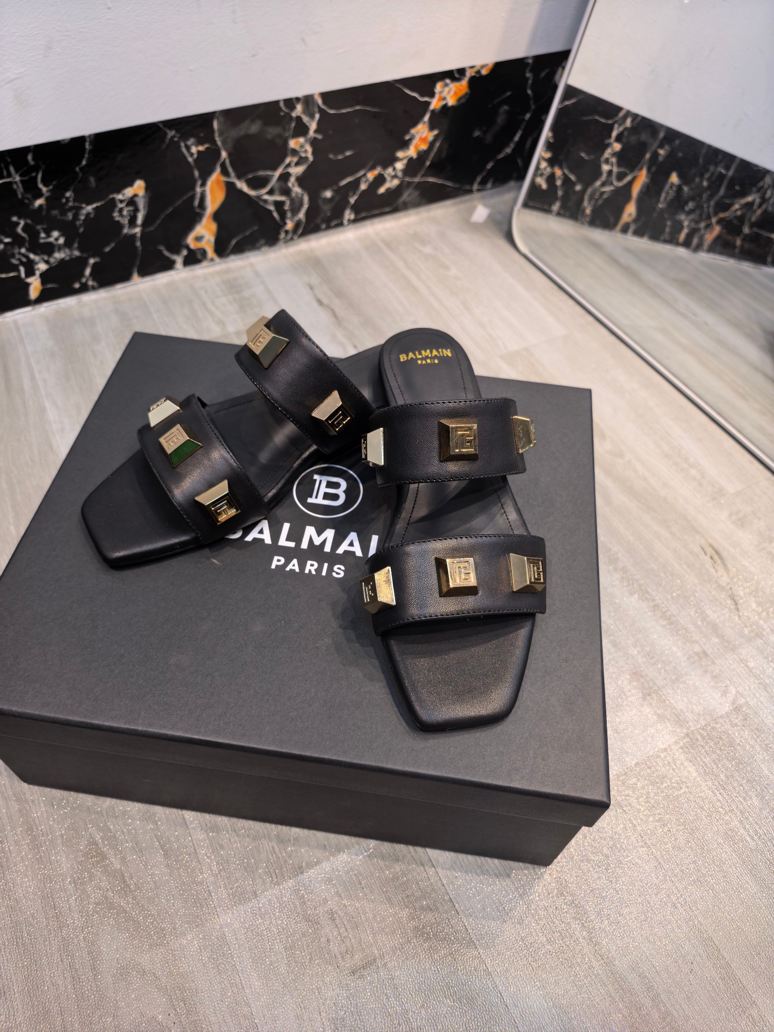 Balmain Double Strap B Studs Slides