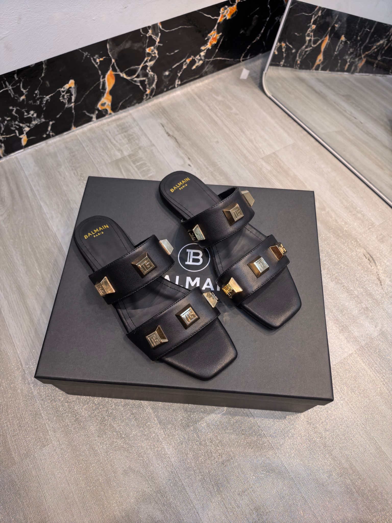 Balmain Double Strap B Studs Slides