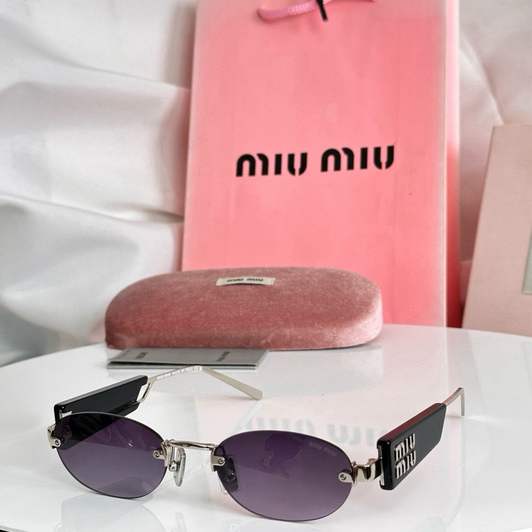 MIUMIU Rimless Sunglasses Purple Lenses Black Temples