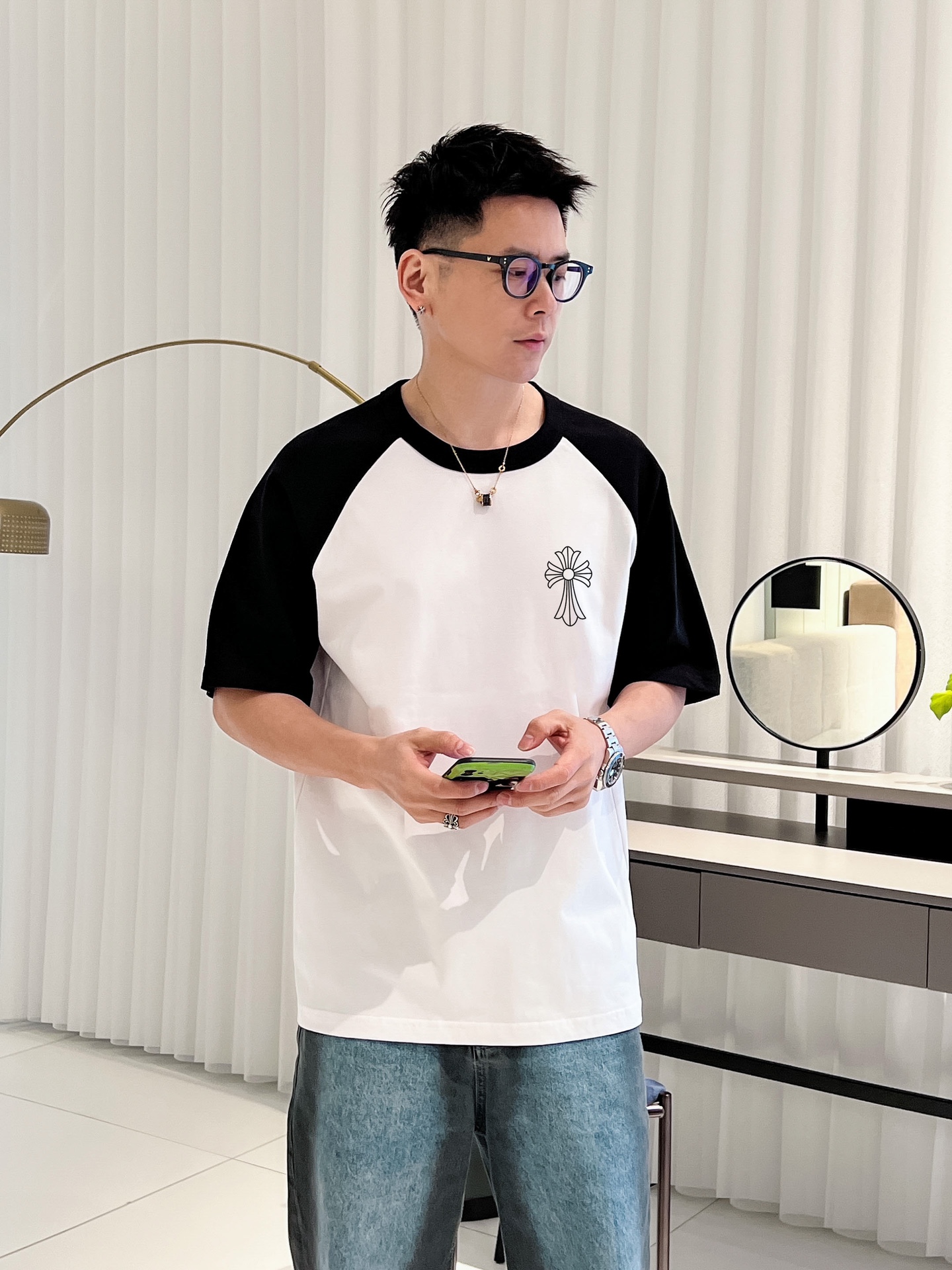 Chrome Hearts Clothing T-Shirt Black White Printing Cotton Short Sleeve