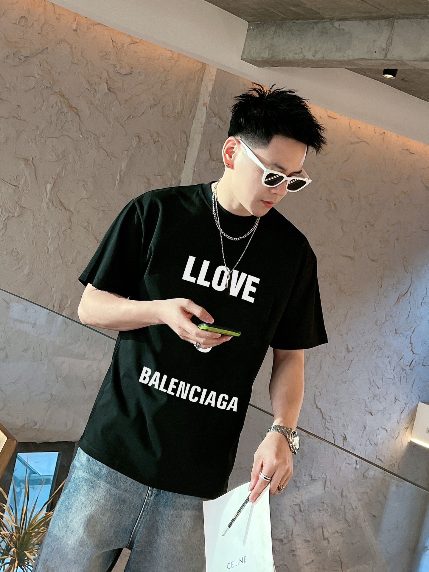 Balenciaga Clothing T-Shirt Black White Printing Cotton Short Sleeve