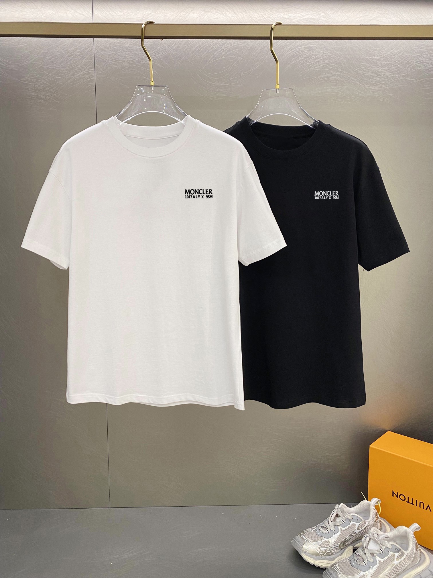 Moncler Clothing T-Shirt Black White Printing Cotton Short Sleeve