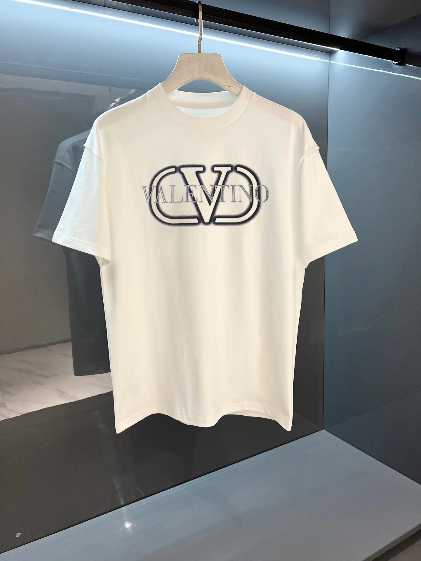 Valentino Clothing T-Shirt Black White Printing Cotton Short Sleeve