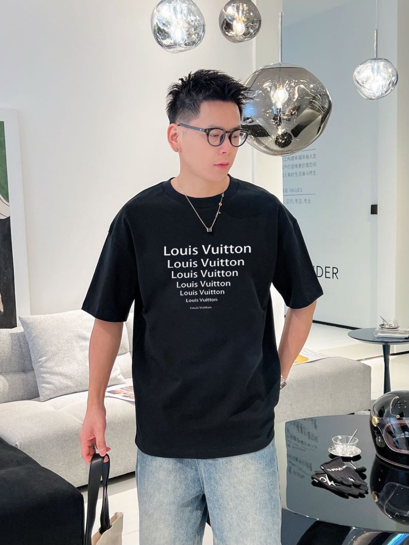 mirror quality
 Louis Vuitton Clothing T-Shirt Black White Printing Cotton Short Sleeve