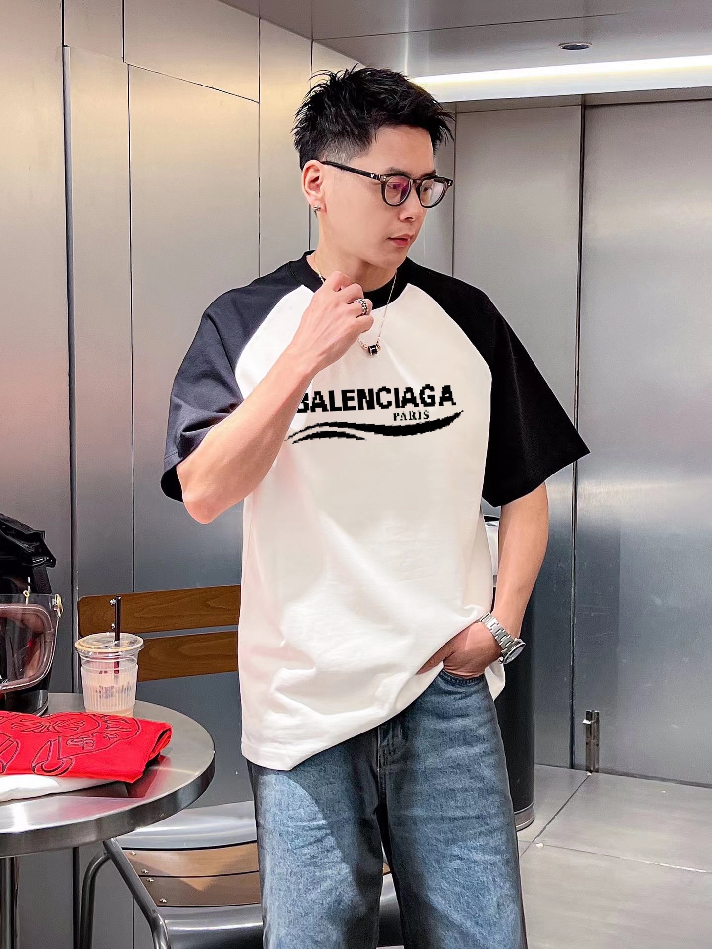 Balenciaga Clothing T-Shirt Black White Printing Cotton Short Sleeve