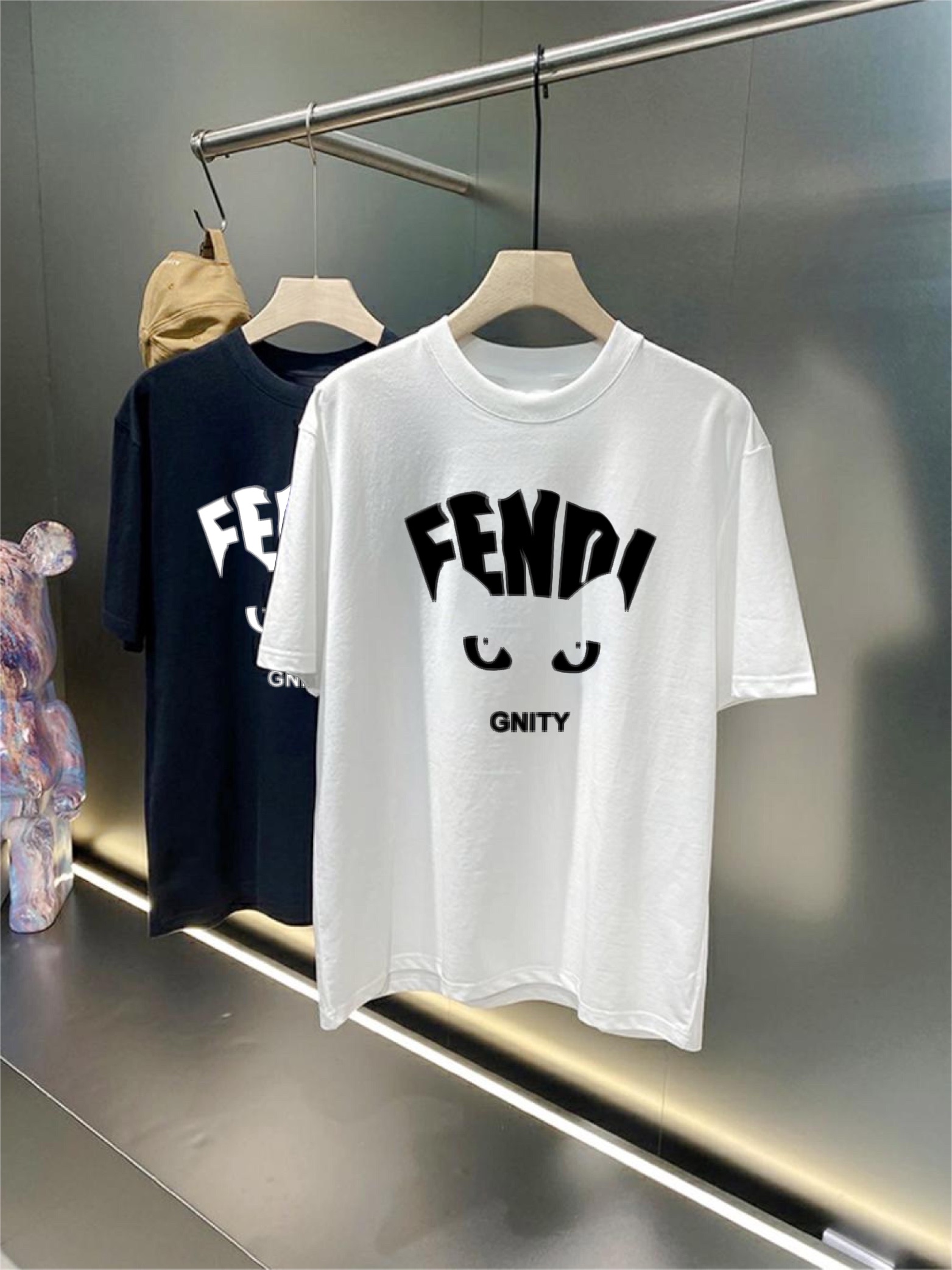 Fendi Ropa Camiseta Negro Blanco Impresión Algodón Manga corta