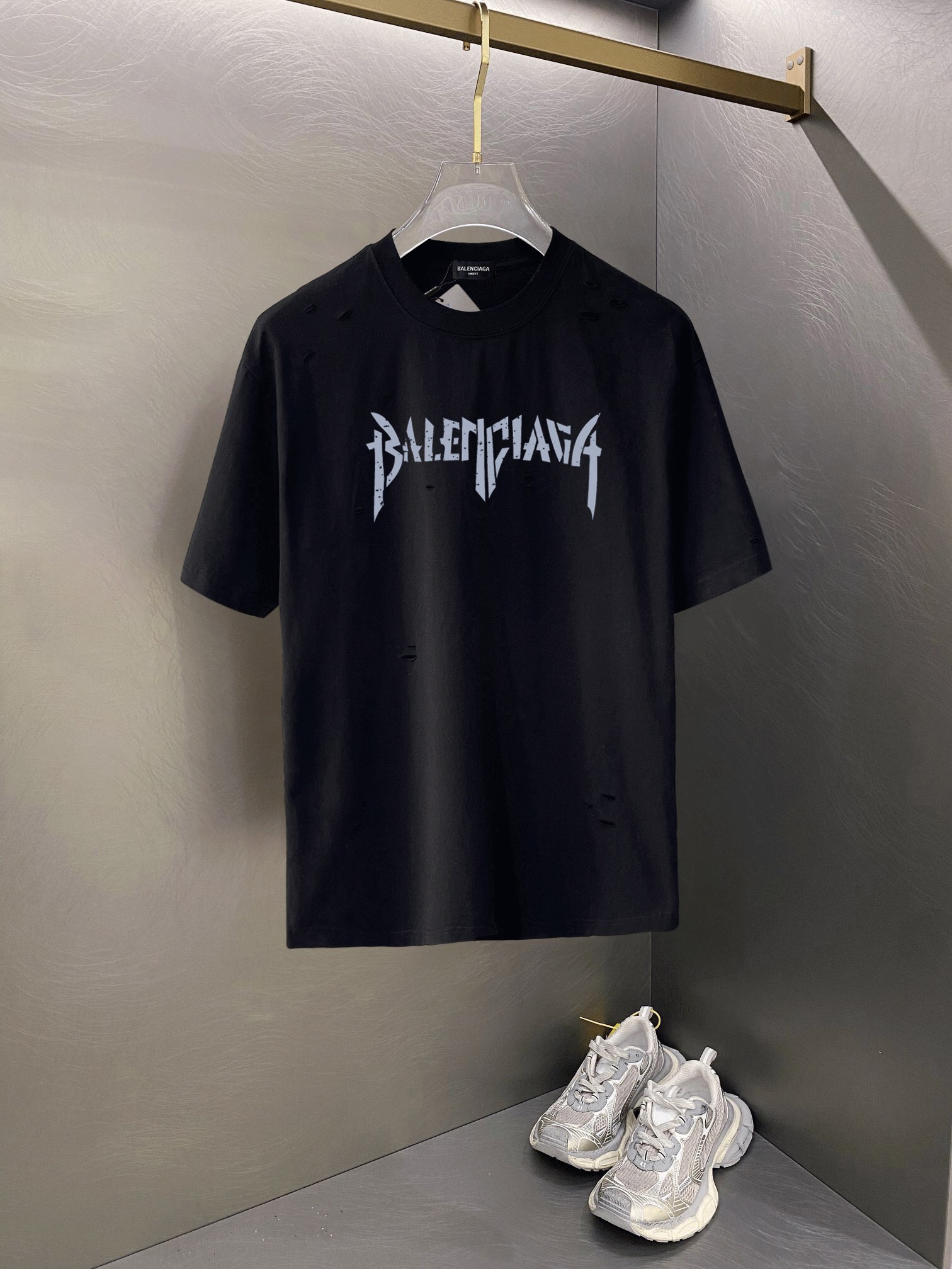 Online From China
 Balenciaga Clothing T-Shirt Black White Printing Cotton Short Sleeve