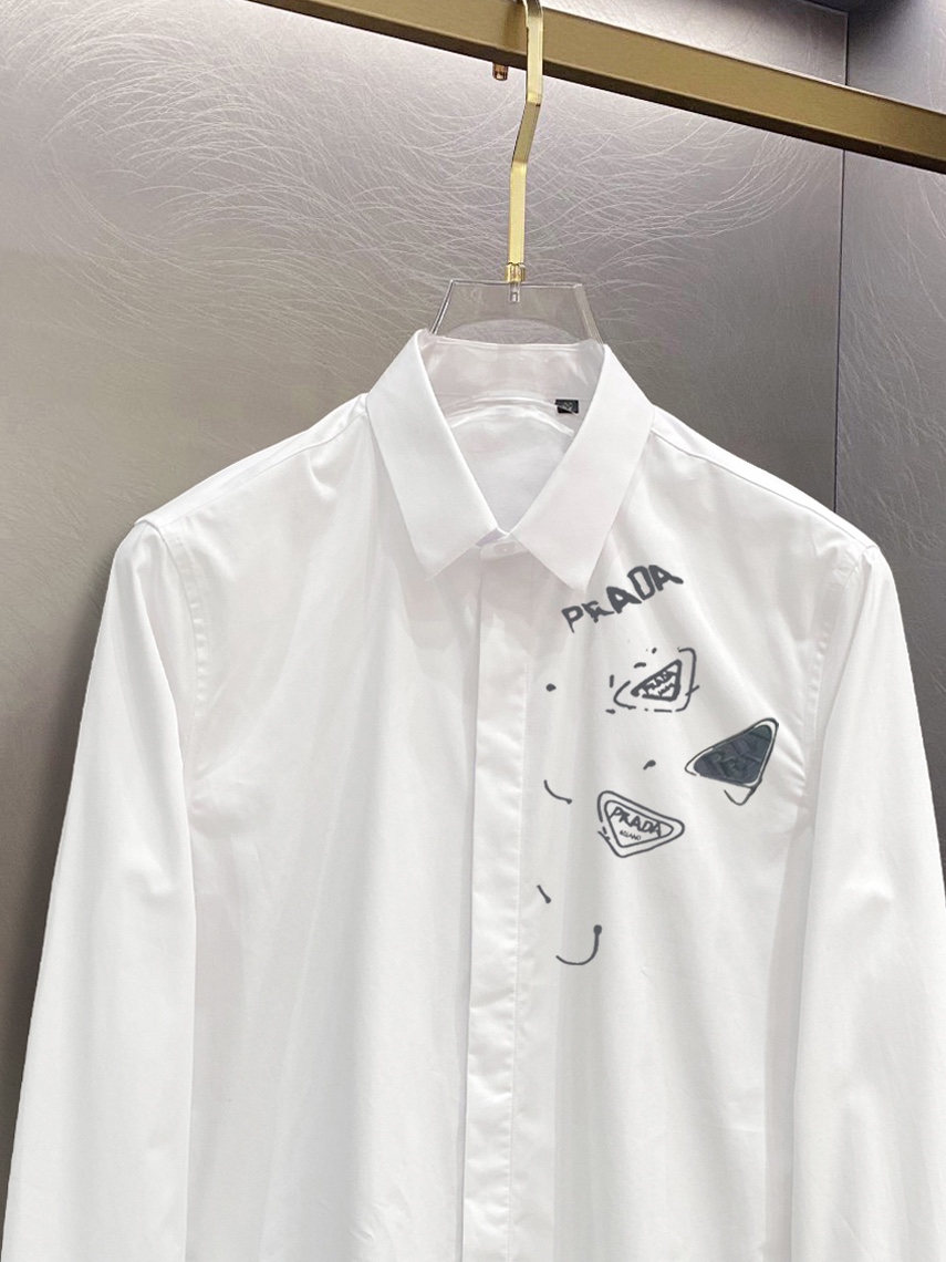 Luxurious Prada Men’s Shirt in Natural Cotton, Comfortable and Stylish, Black & White, Multiple Sizes - 图片 3