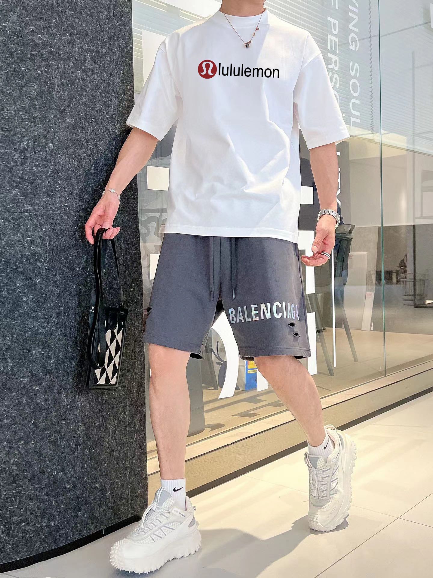 Cotton Double Fabric Men’s Long Sleeve T-shirt in Black and White, Various Sizes. - 图片 7
