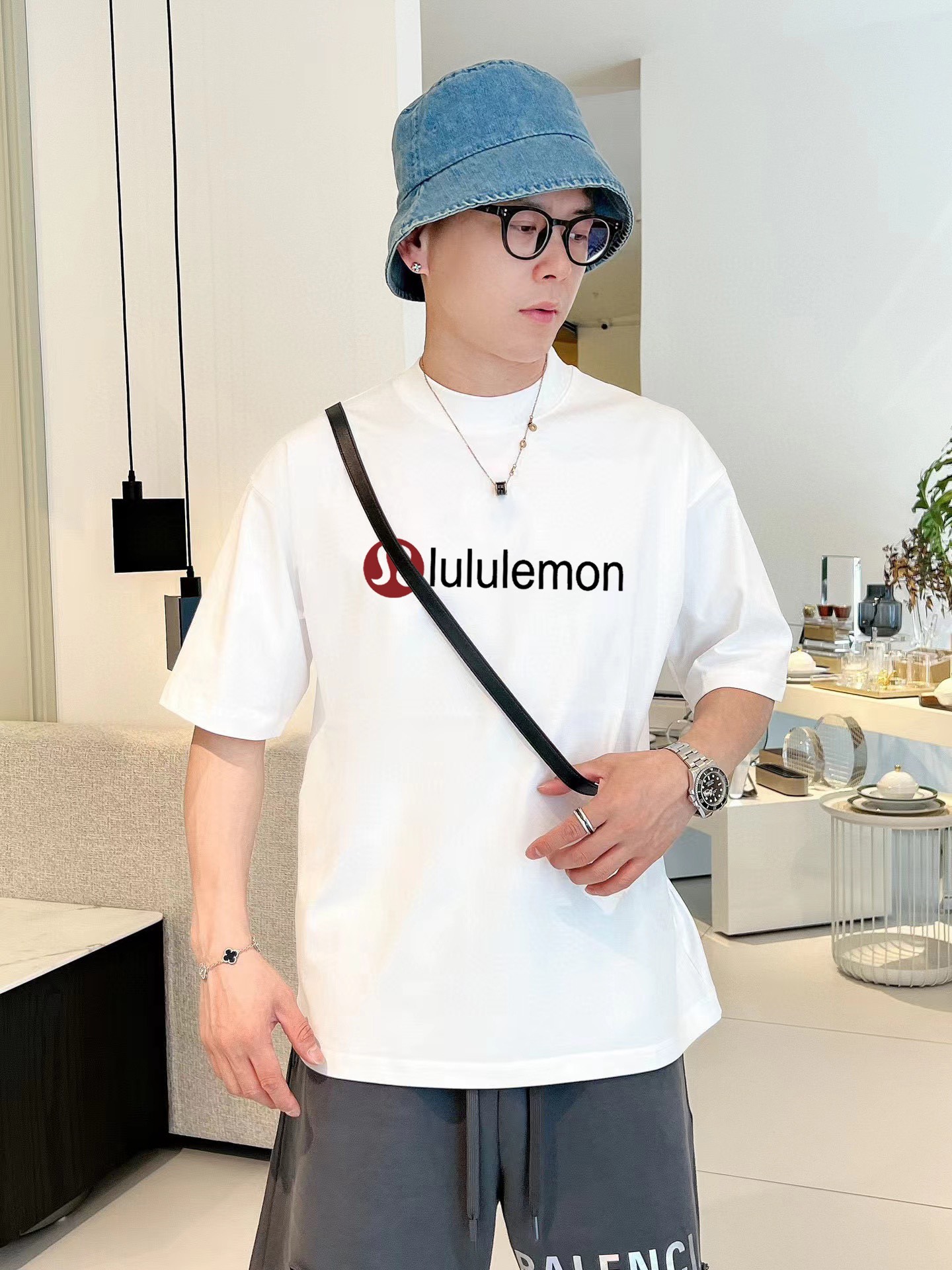 Cotton Double Fabric Men’s Long Sleeve T-shirt in Black and White, Various Sizes. - 图片 1