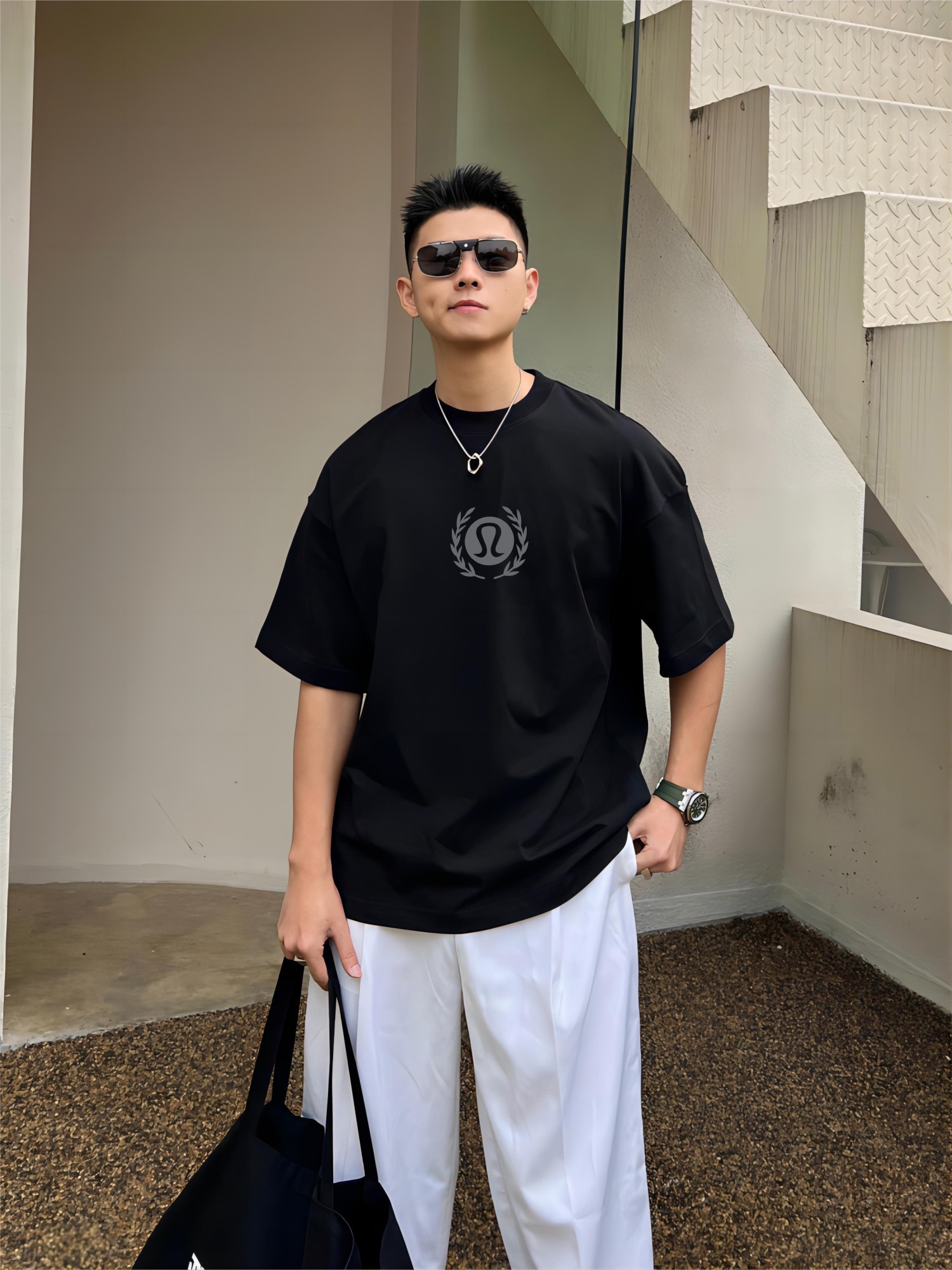 Men’s Cotton Double Fabric Long Sleeve Shirt in Black and White, Sizes M-3XL. - 图片 2