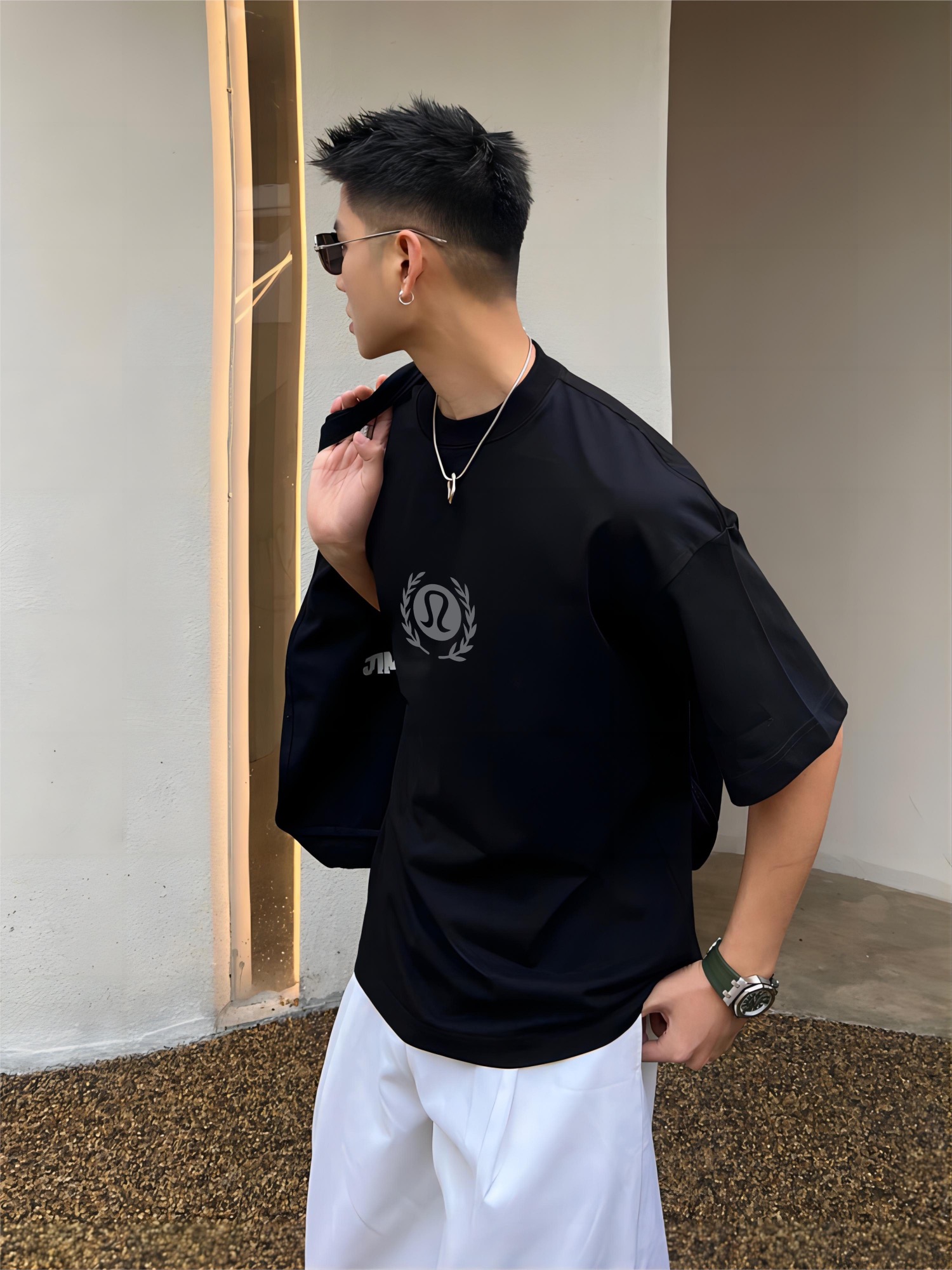 Men’s Cotton Double Fabric Long Sleeve Shirt in Black and White, Sizes M-3XL. - 图片 4