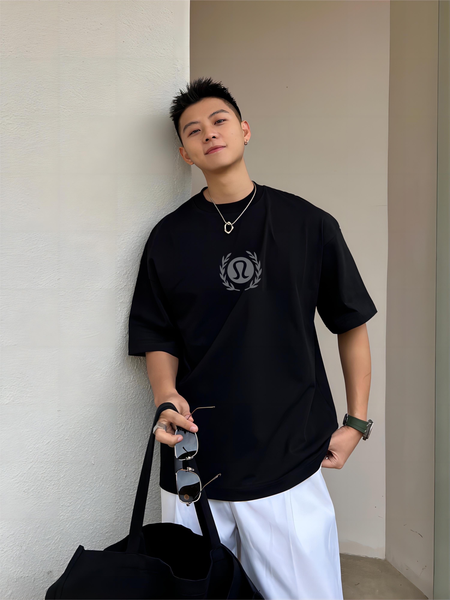 Men’s Cotton Double Fabric Long Sleeve Shirt in Black and White, Sizes M-3XL.