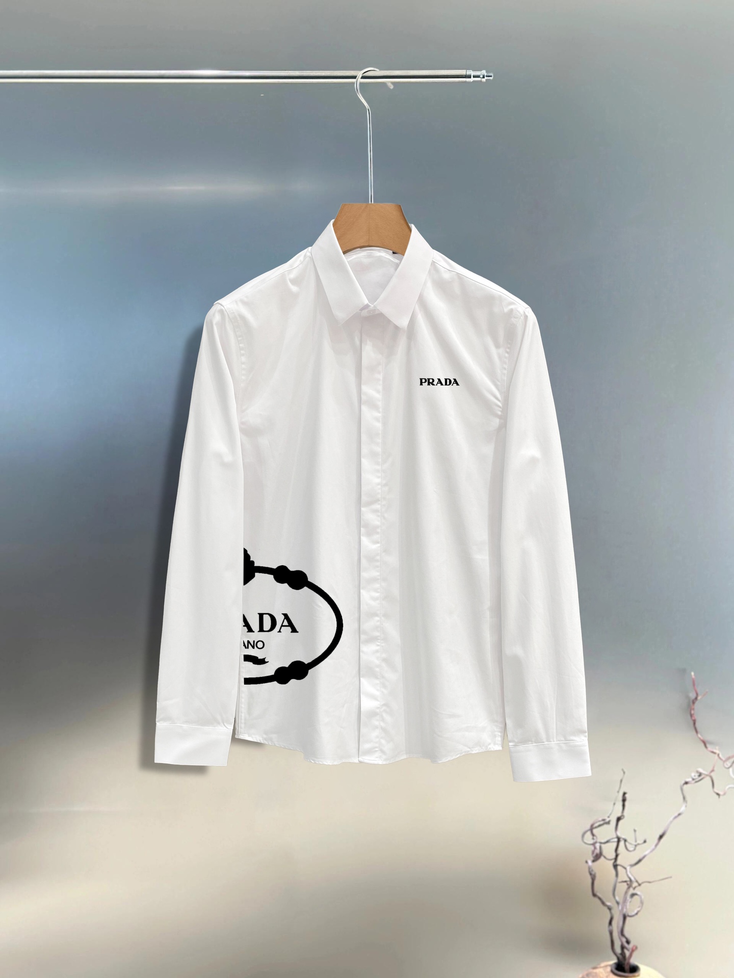 Prada Men’s Cotton Shirt: Luxury Comfort in One Size, Black and White, Sizes 38-43