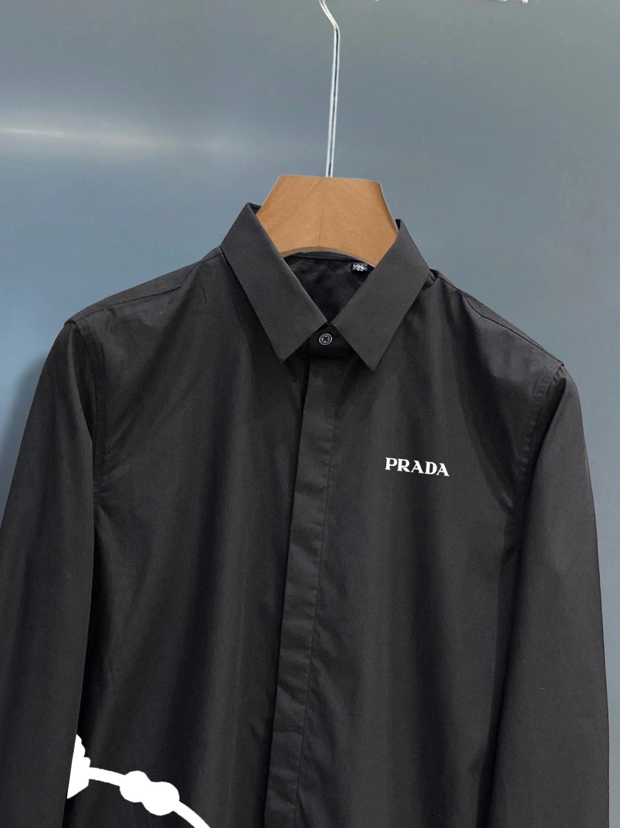 Men’s Prada Shirt in Natural Cotton, Comfortable and Luxurious, Sizes 38-43, Black and White - 图片 3