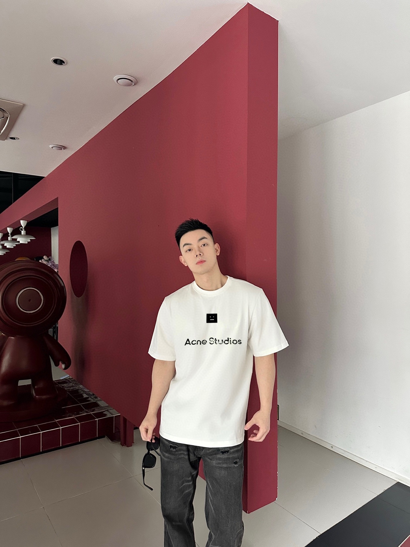         ACNE 新款字母印花双层重工短袖T桖 字母图案不管是
