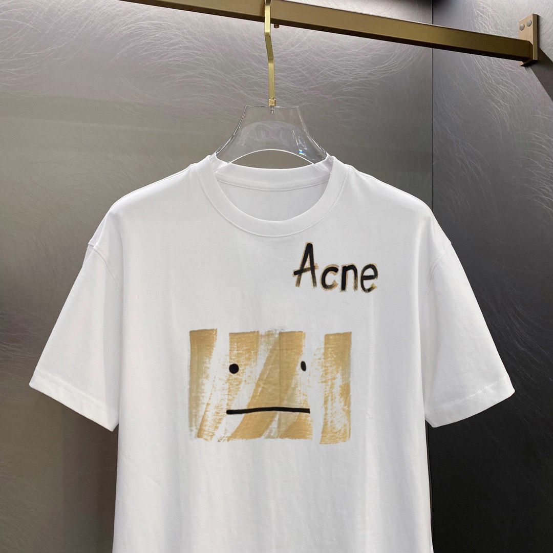         ACNE 新款字母印花双层重工短袖T桖 字母图案不管是