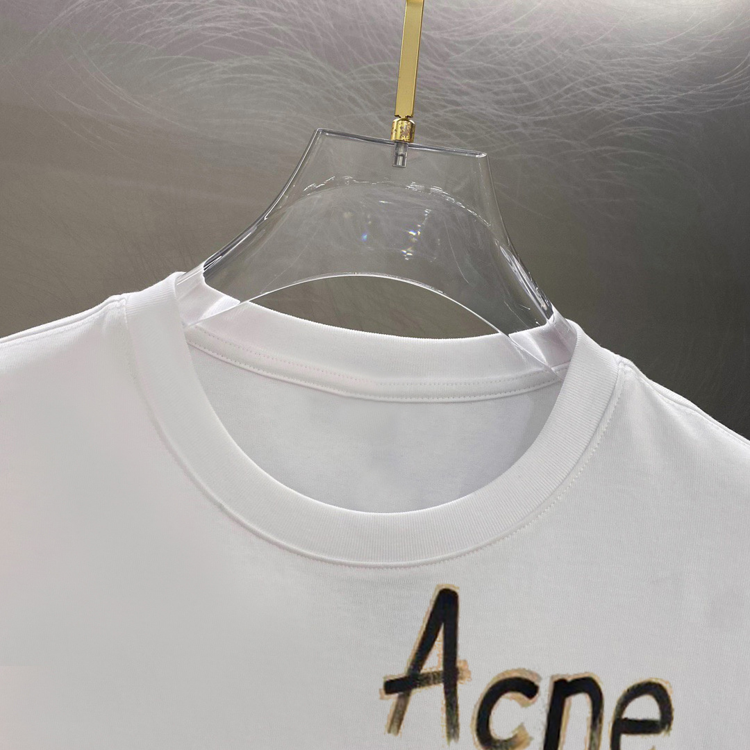         ACNE 新款字母印花双层重工短袖T桖 字母图案不管是