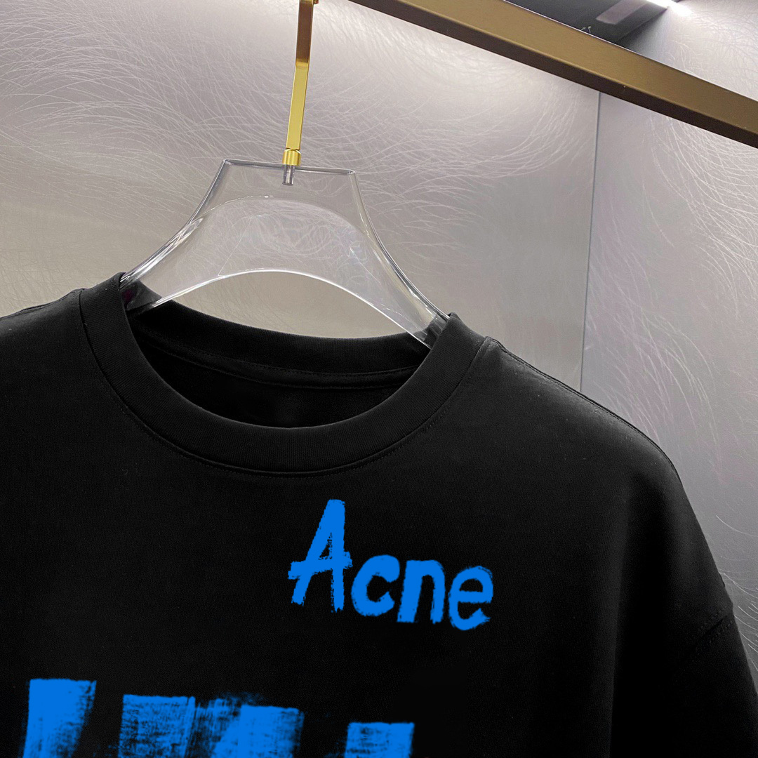         ACNE 新款字母印花双层重工短袖T桖 字母图案不管是