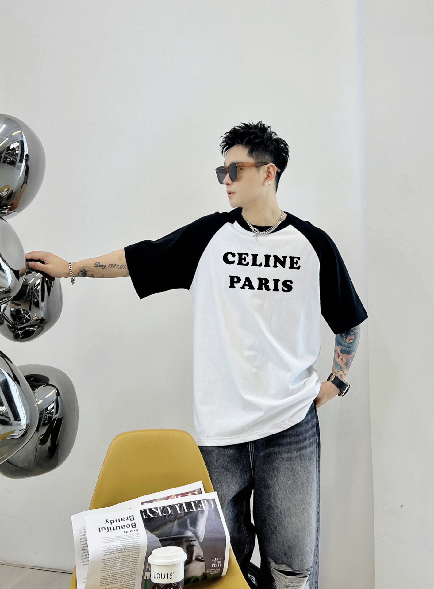   CE 插肩新款字母印花双层重工短袖T桖 字母图案不管是T桖还是卫衣都是每年的爆款单品 前幅