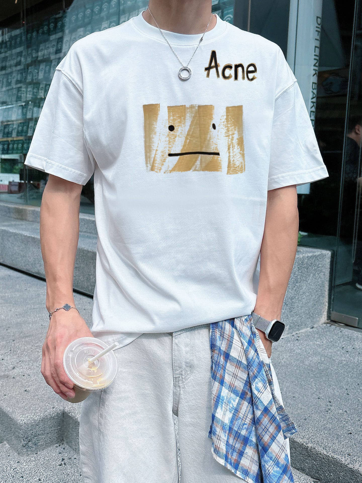  ACNE 新款字母印花双层重工短袖T桖  字母图案不管是T桖还是卫衣都是每年的爆款单品  前幅大面积印