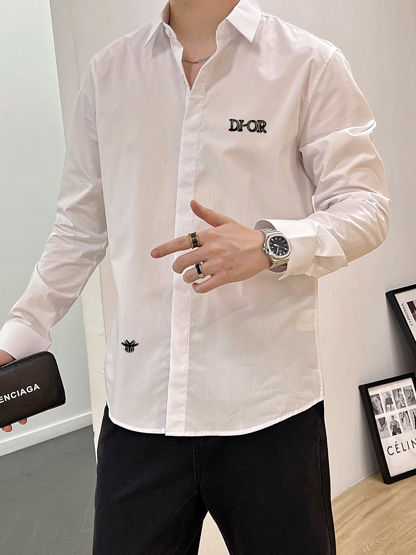 ￼ ￼ ￼ ￼ 迪奥 专柜最新款男士必备款长袖衬衫，100%天然棉，舒服透气，原单狠货，原版面料，柔软舒